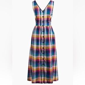 J.Crew Mixed Plaid Button Front Midi Dress Cotton Preppy Cottagecore, 14